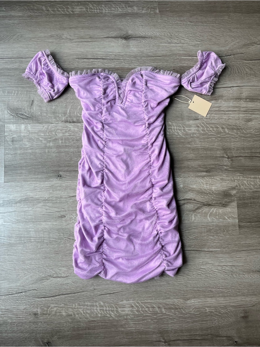 Lavender Off-Shoulder Ruched Mini Dress - Picture 7 of 8